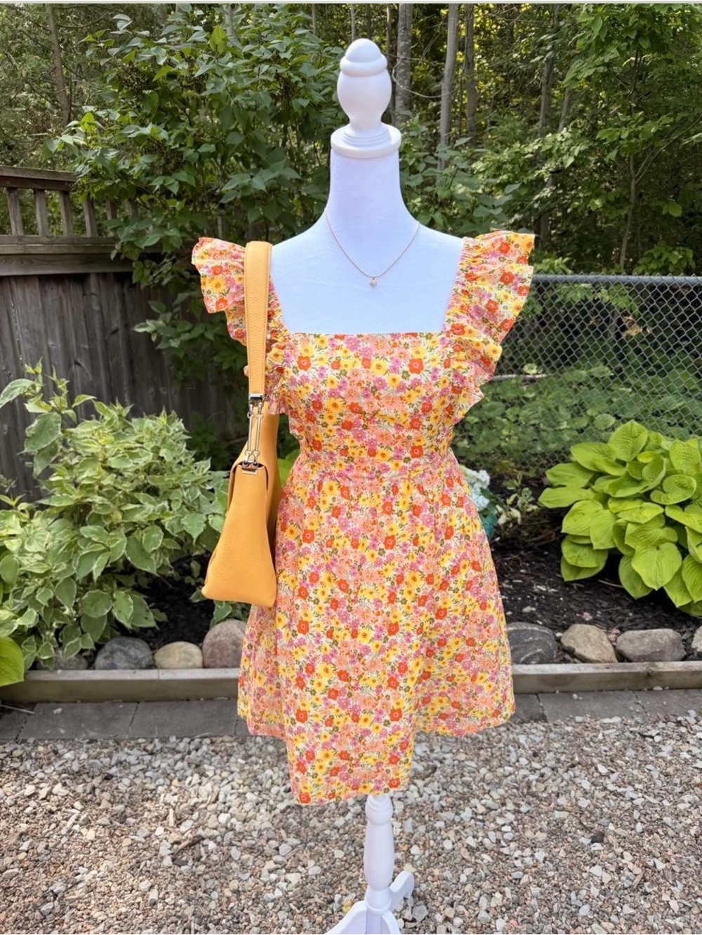 Lost + Wander Yellow Floral Ruffle Strap Mini Dress